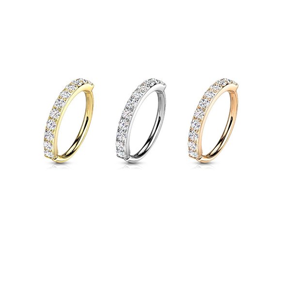 Single Lined Half Circle with Embedded CZ Bendable Hoop-Nose and Ear - Picture 5 of 7